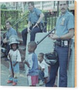 Police With Small Boys Wood Print