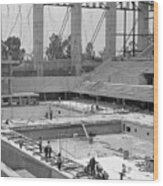 Pool Construction For 1968 Summer Wood Print