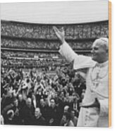 Pope John Paul Ii Acknowledges Crowd Wood Print