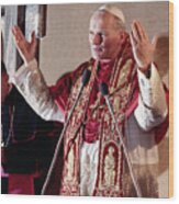 Pope John Paul II Speaking To Cardinals Wood Print