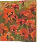 Poppies In The Field Wood Print