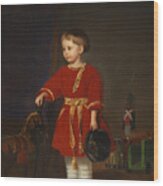 Portrait Of A Boy In A Red Dress Wood Print