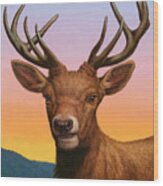 Portrait Of A Red Deer Wood Print