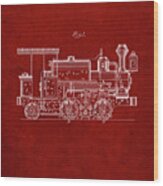 Pp122- Burgundy Steam Locomotive 1886 Patent Poster Wood Print