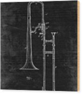 Pp261-black Grunge Slide Trombone Patent Poster Wood Print