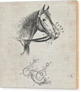 Pp611-vintage Parchment Horse Bridle Bit Poster Wood Print