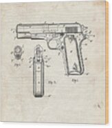 Pp76-vintage Parchment Colt 1911 Semi-automatic Pistol Patent Poster Wood Print