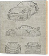 Pp994-sandstone Porsche 911 With Spoiler Patent Poster Wood Print