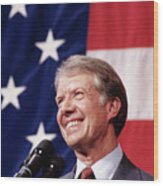 President Jimmy Carter At Podium Wood Print