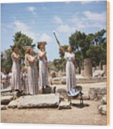 Priestesses Performing Ceremony Wood Print