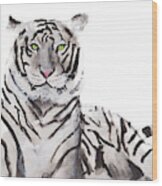 Print Of A White Tiger, Special Animal Illustration Wood Print