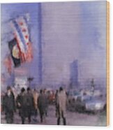 Prudential Building 1960s Morning On Michigan Avenue In Chicago Wood Print