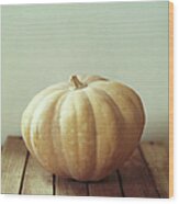 Pumpkin On Wooden Table Wood Print