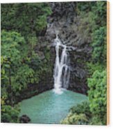 Puohokamoa Falls Wood Print