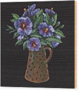 Purple Flowers Polka Dots Vase Floral Impressionism Wood Print