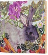 Rabbit With Carrots Wood Print