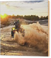 Racing In The Sand On A Four-wheel Wood Print