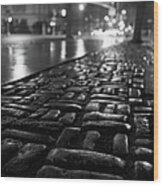 Rain On Cobblestones Wood Print