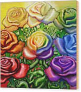 Rainbow Of Roses Wood Print