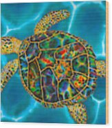 Rainbow Opal Sea Turtle Wood Print