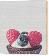 Raspberries And Blueberries Cupcake Wood Print