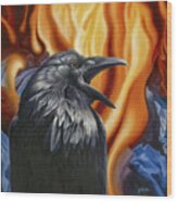 Raven Fire Wood Print