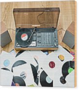 Records Lying On Floor By 1970s Stereo Wood Print