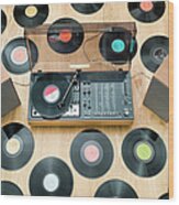 Records Lying On Floor Surrounding Wood Print