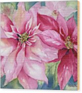 Red And Pink Poinsettias Wood Print