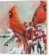 Red Cardinals Wood Print