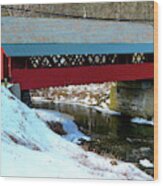 Red Covered Bridge In Vermont Wood Print