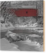 Red Covered Bridge Wood Print