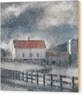 Red Roof Barn In Winter Wood Print