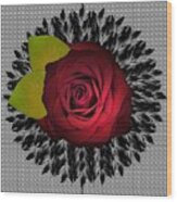 Red Rose On A Beds Of Leaves With Grey Textured Motif Wood Print