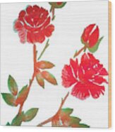 Red Rose Watercolor Transparent Background Wood Print