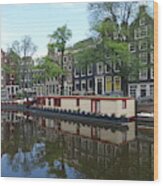 Reflections Along Prisengracht Canal Amsterdam Wood Print