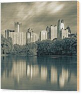 Reflections Of Atlanta - Sepia Monochrome Wood Print