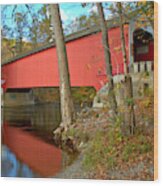 Reflections Of The Eagleville Covered Bridge Wood Print