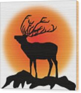 Reindeer In The Sunset Wood Print