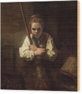 Rembrandt Workshop -possibly Carel Fabritius- A Girl With A Broom. Wood Print