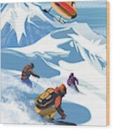 Retro Revelstoke Heliski Travel Poster Wood Print