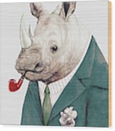 Rhino In Teal Wood Print