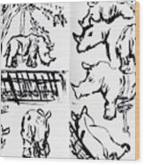 Rhino Life Drawing Study Sketch Wood Print