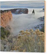 Rim Rock Drive View Of Fogged Independence Canyon Wood Print
