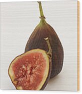 Ripe, Fresh Figs On White Background Wood Print