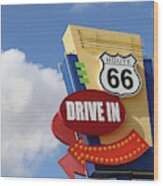 Route 66 Drive-in Sign Wood Print
