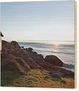 Rustic Wooden Cabin And Pacific Ocean Wood Print