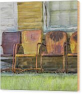 Rusty Chairs In Oil Wood Print