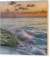 Sailboat In The Sunset At Rainbow Beach Wood Print