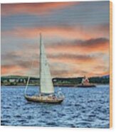 Sailboat Off The Beautiful Coast Of Rockland, Maine Wood Print